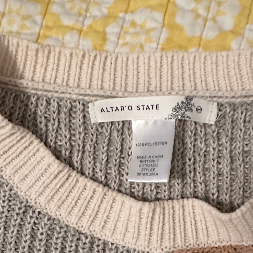 Altar'd State Patchwork Knit Sweater - Gray, Crea… - image 2